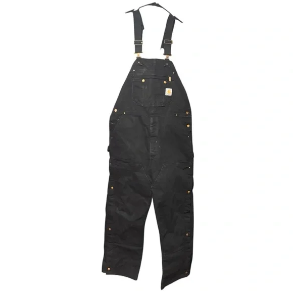 Carhartt Duck Quilt-Lined Zip-to-Thigh Bib Overalls (Style R41-BLK) 2019 40 X 30 - Picture 1 of 10